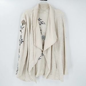 Zenergy by Chico's Cream Embroidered Open Front Boho Cardigan FLAWED